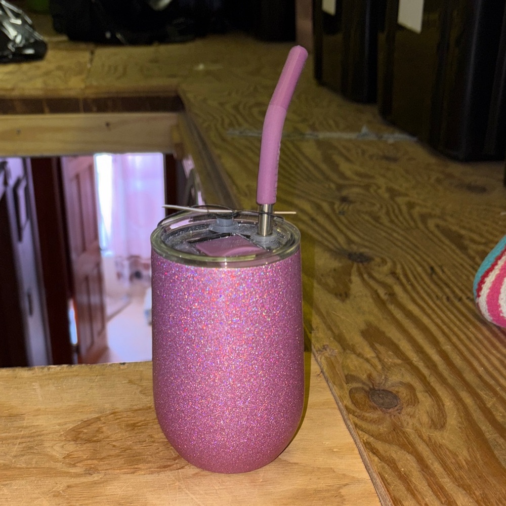 Sparkling Pink Glitter Tumbler with Straw